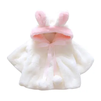

Hot Baby Girl Cotton Rabbit Coat Velour fabric Infant Garment Autumn Winter Korean Version Fur Thickened Warm Coat With Hat