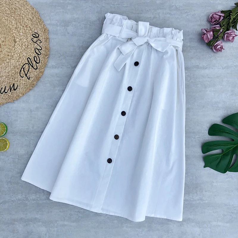 Women Skirts Fashion 2020 High Waist Skirt Women Spring Summer Midi Skirts Womens Elastic Waist A Line Ladies Skirts With Belt
