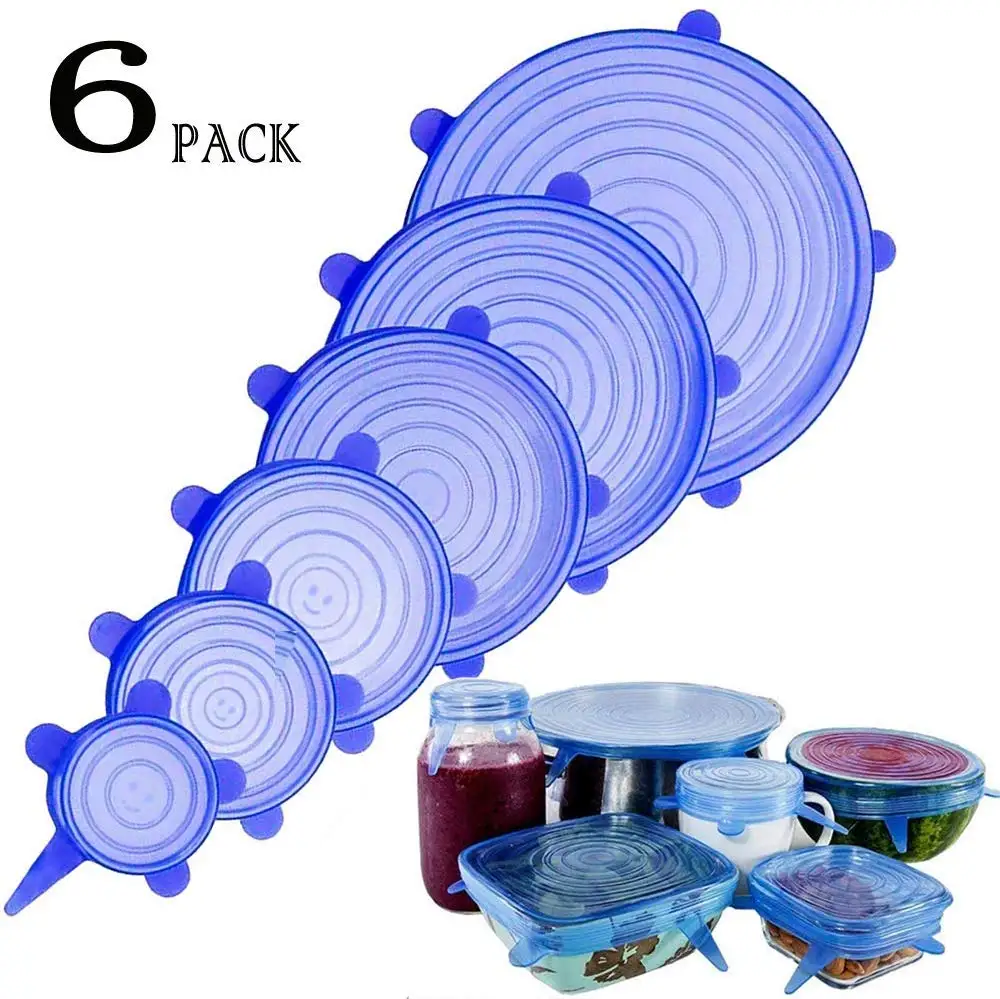 6pcs Reusable silicon stretch lids universal lid Silicone food wrap bowl pot lid 