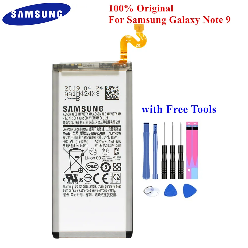 Samsung натуральная Батарея EB-BN965ABU для samsung Galaxy Note9 Note 9 SM-N9600/DS SM-N960F SM-N960U 4000 мА/ч, полный Ёмкость Akku