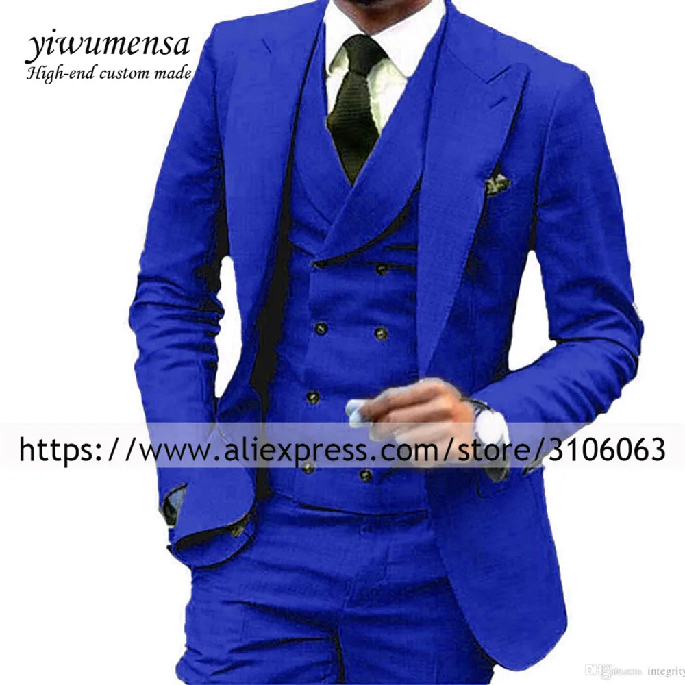 Королевские синие свадебные костюмы для мужчин формальный Выпускной пиджак для жениха костюм из 3 предметов мужские костюмы с брюками на заказ костюм