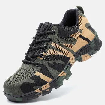 

Construction Men's Outdoor Plus Size Steel Toe Cap Work Boots Shoes Men Camouflage Puncture Proof Safety Shoes Breathable