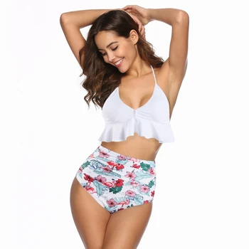 

Aipbunny Sexy 2020 High Waisted Ruffles Bikinis Set Floral Women's Swimwear Padded Swimsuit Bathing Swimming Suit For Women