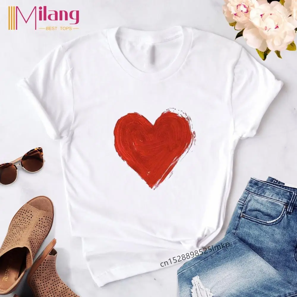 

2020 summer new Love heart cartoon Print Tshirt Harajuku Casual Tops T Shirt Women Female T-Shirt streetwear Drop Shipping