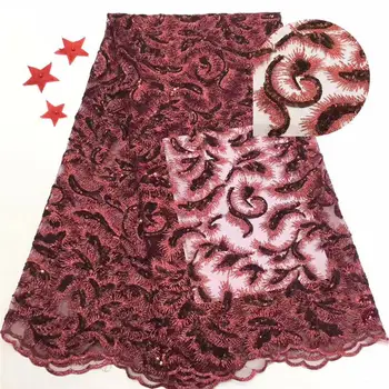 

High Quality African Lace Fabric Net 2019 French Lace Tulle With Sequin Red Nigerian Lace Fabric For Wedding JL11-2