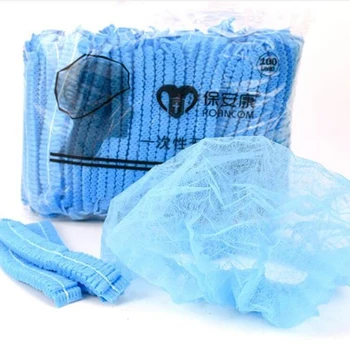 

100pcs Disposable Non-Woven Strip Hat Hotel Workshop Dust Cap Blue White Shower Cap