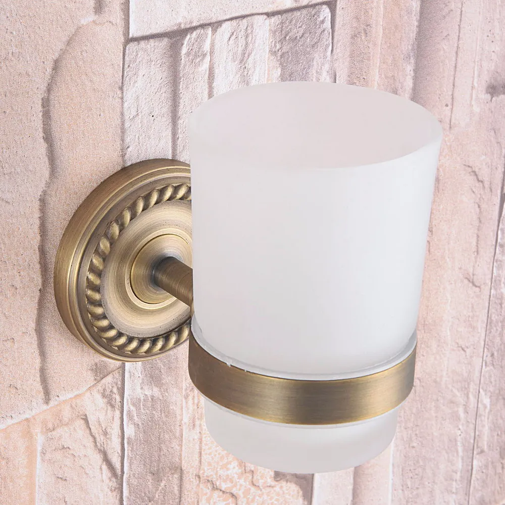

Single Scrub Glass Cup Bathroom Hardware Accessories Wall Mounted Retro Antique Brass Toothbrush Holder Dba263