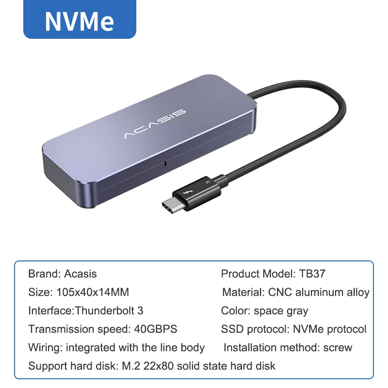 Acasis Thunderbolt 3 Mobile Enclosure  M.2 NVME  Solid State SSD Notebook Desktop External Shell Type C 40Gbps High-Speed hdd casing 3.0 HDD Box Enclosures