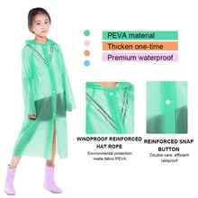 

Children's Rain Poncho Waterproof Unisex Buttons PEVA Disposable Raincoat For Outdoor Hiking