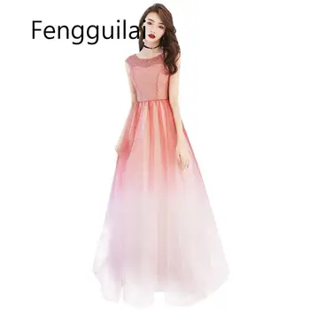 

FENGGUILAI Spring Summer 2020 Long Dress Women Ladies Slim Party Dress Elegant Round Neck Women Red Mesh Sequins Dress Robe Femm
