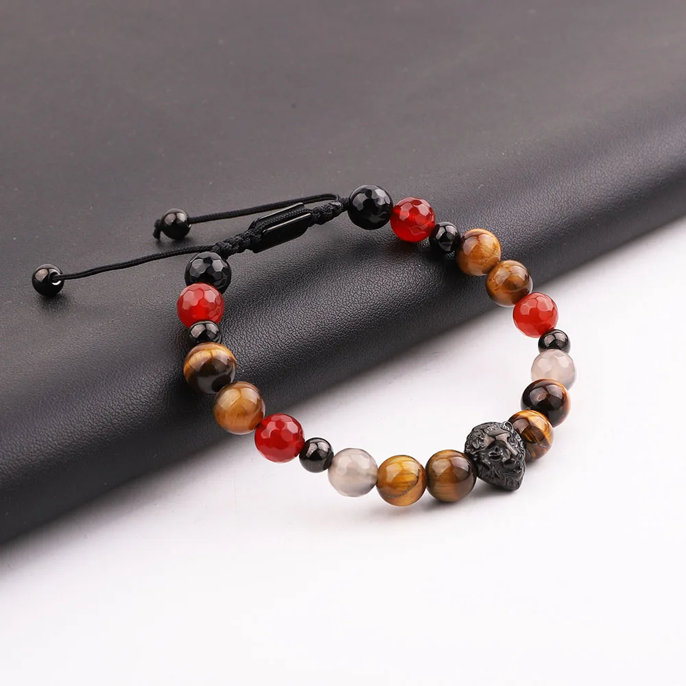 JARAVVI Natural Lava Stone Leopard Lion Charm Adjustable Beads Bracele Men Women - Image 4