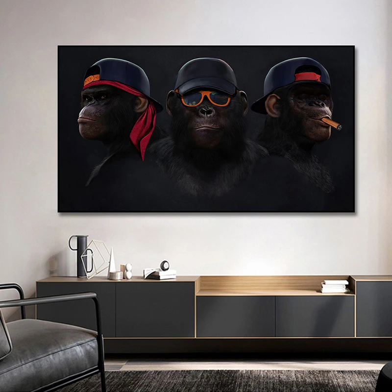 3 Monkeys Poster Cool Graffiti Street Art Canvas Painting Wall Art For Living Room Home Decor Posters And Prints Wall Decoration
