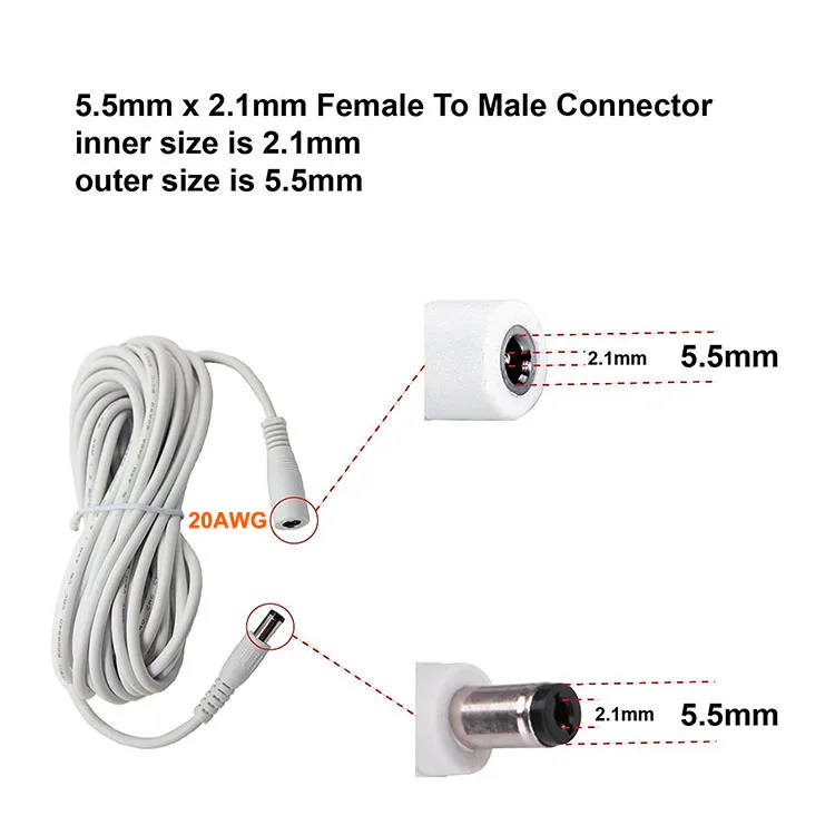 2 шт. 3 м 20AWG 12 вольт Удлинительный шнур питания, 5,5 мм x 2,1 мм DC Мощность Удлинительный Кабель-адаптер