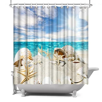 

Photo Custom Shower Curtain Starfish and Shells Waterproof Polyester Fabric Bath Curtain for Bathroom Decor with Hooks 180x180cm