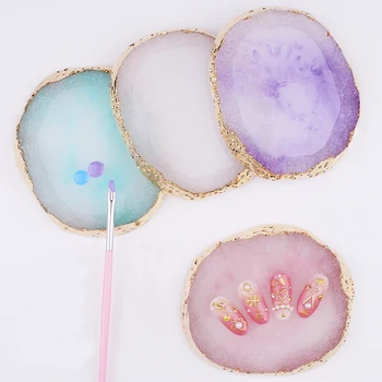 

1pcs Nail Palette Leaf Round Agate Resin Nail Palette Toning Display Board Palette For Mixed-Color Drawing Paint Nail Palettes,J