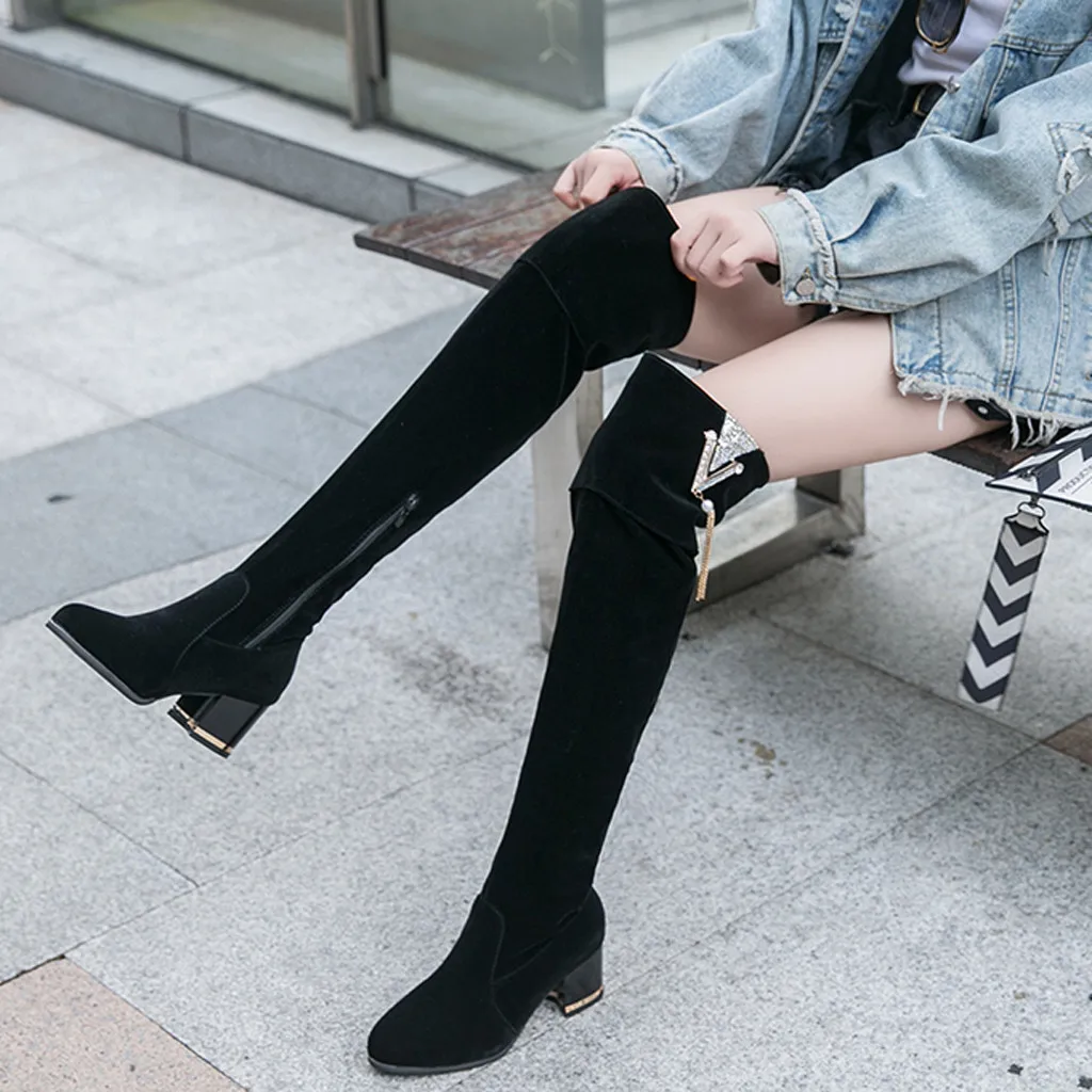 

Comfort Women Shoes Dress Over Knee Winter Boots Woman Rhinestone Boot Womens Warm Boots Ladies Snow Shoe