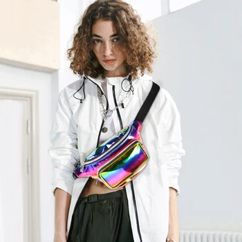 

High quality new waist bag pochete fanny pack multi-function steam punk leg fashion bag Reflective laser waist bag women's belt