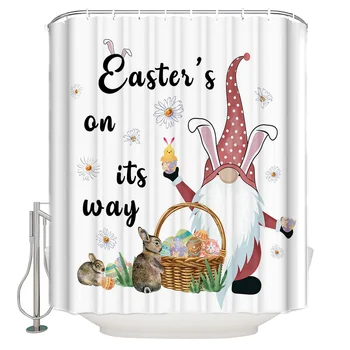 

Easter'S On Its Way Easter Egg Gnome Rabbit Bathroom Shower Curtain Home Decoration Bathroom Accessories Shower Curtain