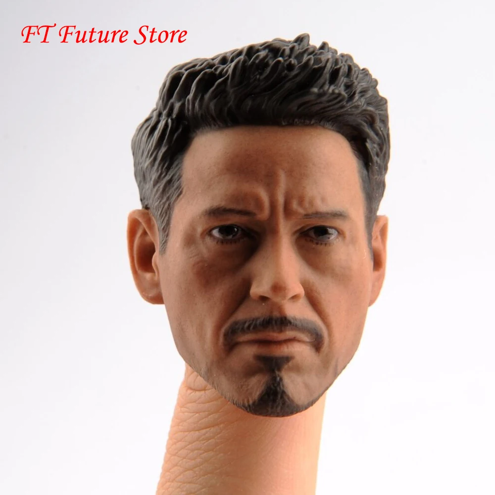

In Stock 1/6 Iron Man Tony Stark With Beard Head Carved Young Man Head Model for 12'' PH Action Figure body