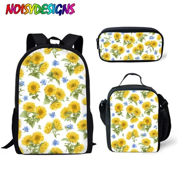 

NOISYDESIGNS 3pcs/set Sunflowers Printing School Bags for Teenager Girls Primary Schoolbag Children Shoulder Softback Kids Bags