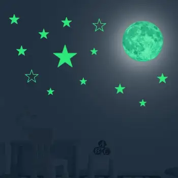 

Bedroom Living Room Circular Glow Fluorescent Luminous Sticker Household Sun Star Moon Combination Set Home Decortion Supplies
