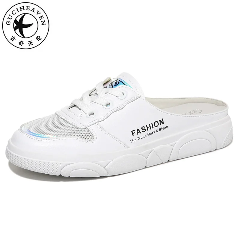 

Beige White Round Toe Flat Women Shoes 2020 New Solid Color Lace-up High Quality Student Slipper Lady Outdoor Beach Slippers