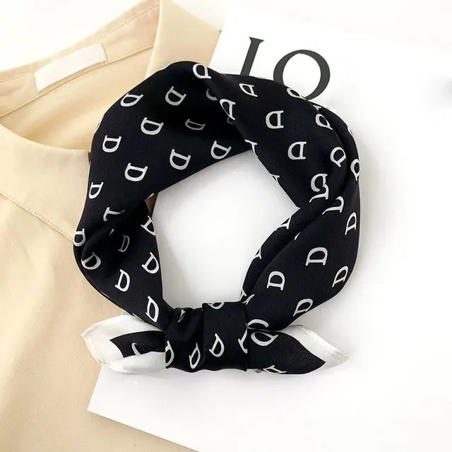 100% Pure Silk Square Scarf Women Dot Print Neckerchief Bandana