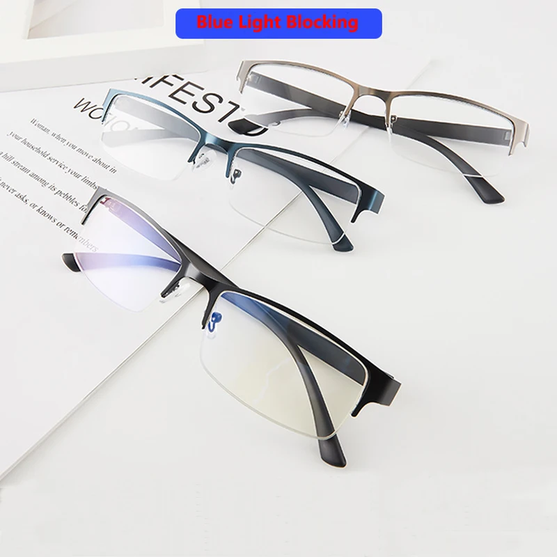 Finished Myopia Glasses Half-frame Business Men's Myopic Eyeglasses Diopter 0 -1.0 -1.5 -2.0 -2.5 To -6.0 Nearsighted Spectacles