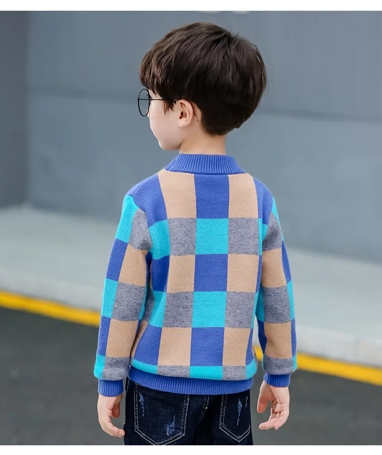 Зимняя детская одежда свитера для мальчиков Повседневные вязаные свитера для мальчиков с воротником-стойкой из плотного флиса и хлопка