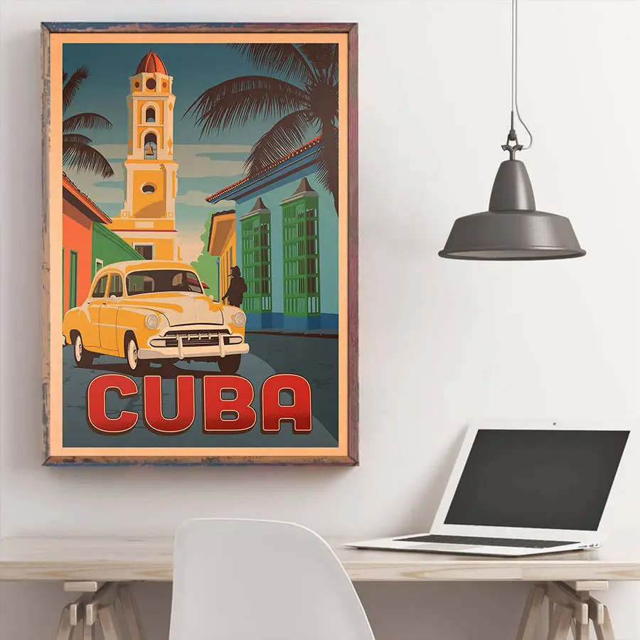 Cuba Пейзаж Плакат ручная роспись праздник рисунок стены Искусство Наклейка оберточная бумага в винтажном стиле отель гостиная домашний декор 42x30 см