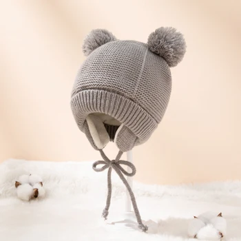 Cute Knit Hat Pompom Baby Hat Thick Warm Baby Girl Boy Hat Beanie Winter Ear Warm Kids Hat Baby Bonnet Muts For Newborn Baby 1