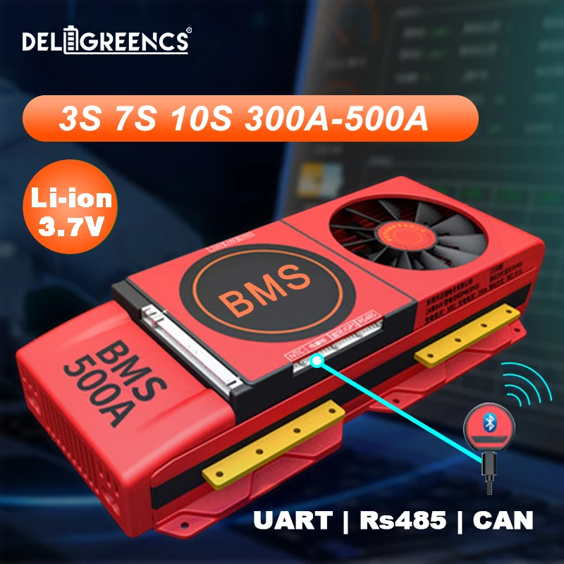 7S 500A Li-Ion Smart BMS 3S 10S 300A 400A 3 7 V Номинальная литиевая Daly с вентилятором UART Bluetooth 12V 24V 36V