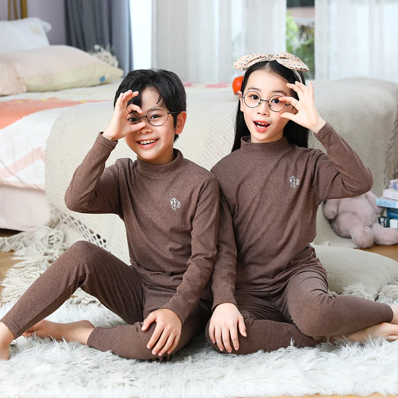 

Boys warm underwear set boys autumn clothes autumn pants girl collared velvet cotton sweater children in the big children