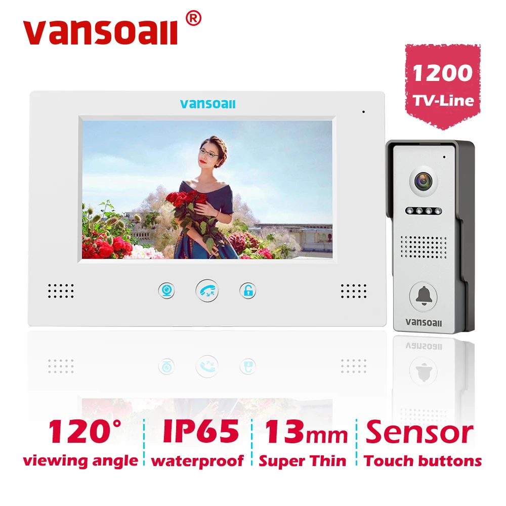 VANSOALL Video Intercom Wired Video Door Phone Doorbell with 7- inch Color Monitor and Waterproof Doorbell Support Unlock