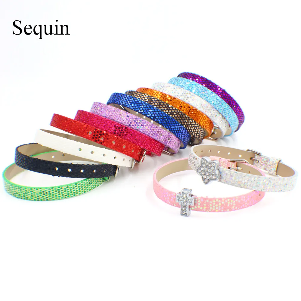 Mixed Color PU/Genuine Leather/Silicone Bracelet Wristband 8mm Width 21cm Length can Through 8mm Slide Letters Charms 10pcs