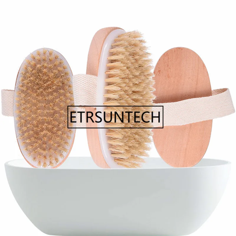50pcs Natural Shower Brush Massage Brush Boar Bristles Soft Bath Brush Wooden Bathroom Shower Clearning Tool