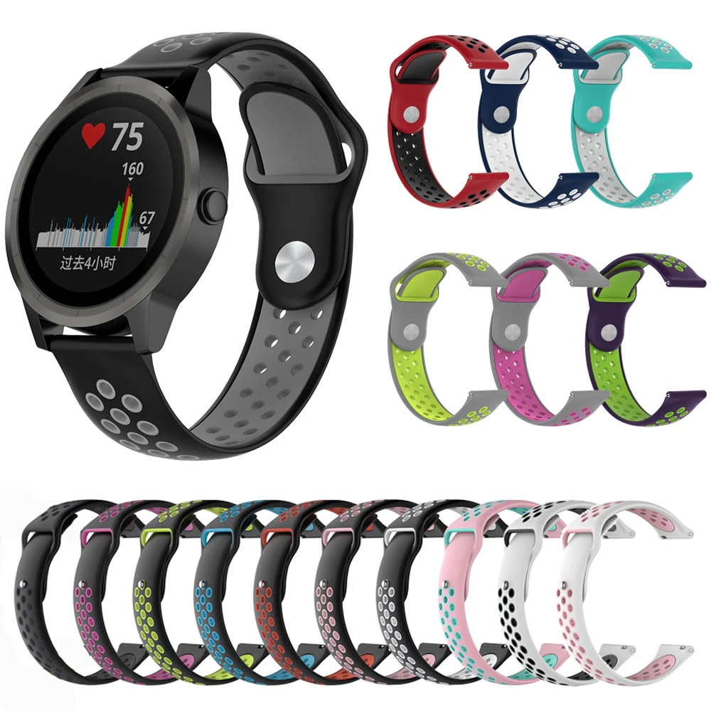

For Garmin Vivomove 3 Music Forerunner 245M Strap Two-Color Silicone Breathable Bracelet Replacement Watch Strap 20mm