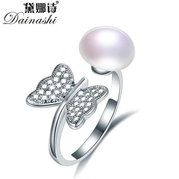 

Dainashi 925 Sterling Silver Butterfly Zircon Crystal Adjustable Ring High Quality 100% Genuine Freshwater Cultured Pearl Ring
