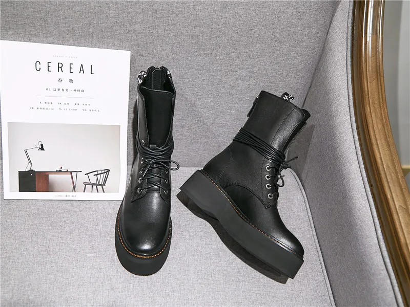 FEDONAS/женские ботильоны в стиле панк с перекрестной шнуровкой; Новинка; черные мотоботы из натуральной кожи; обувь для ночного клуба; женские ботинки на платформе