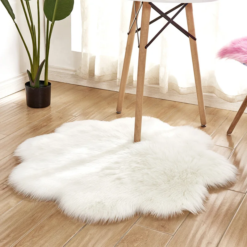 Cilected Wool Imitation Sheepskin Carpet Plum Home Artificial Wool Flower Mats Girls Bedroom Blankets Children Soft Crawling Mat