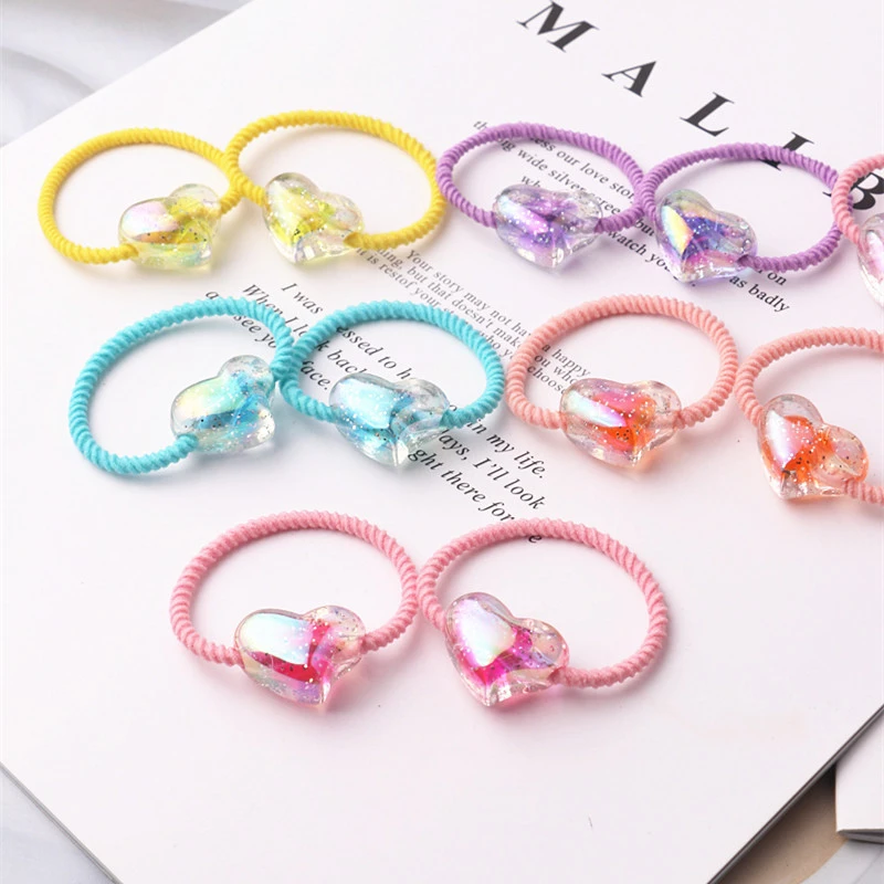 

2PCS New Colour Heart Type Princess Headwear Kids Lovely Elastic Hair Bands Children Ropes Girls Accessories Baby Headdress