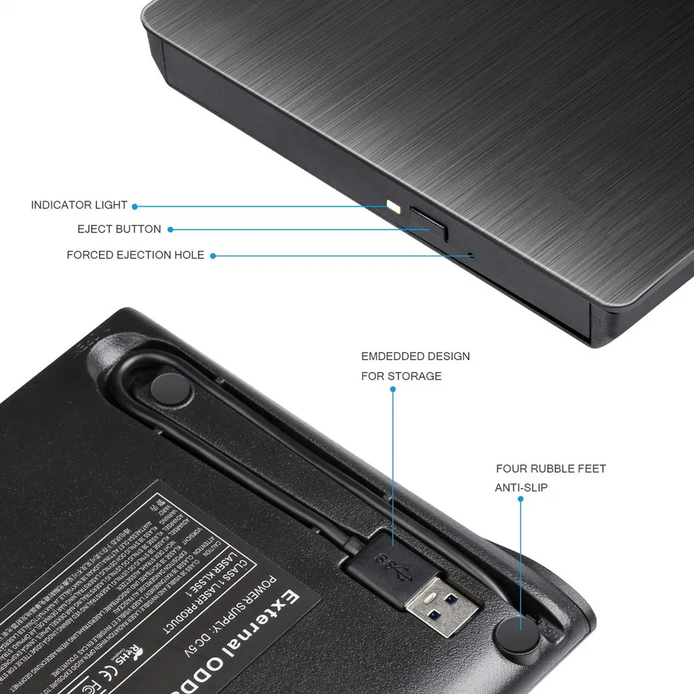 YiYaYo USB 3,0 DVD привод компакт-дисков/DVD-RW записывающийся-внешний CD Встроенная память плеер Портативный считыватель для ноутбука hp Компьютер Windows7/8/10