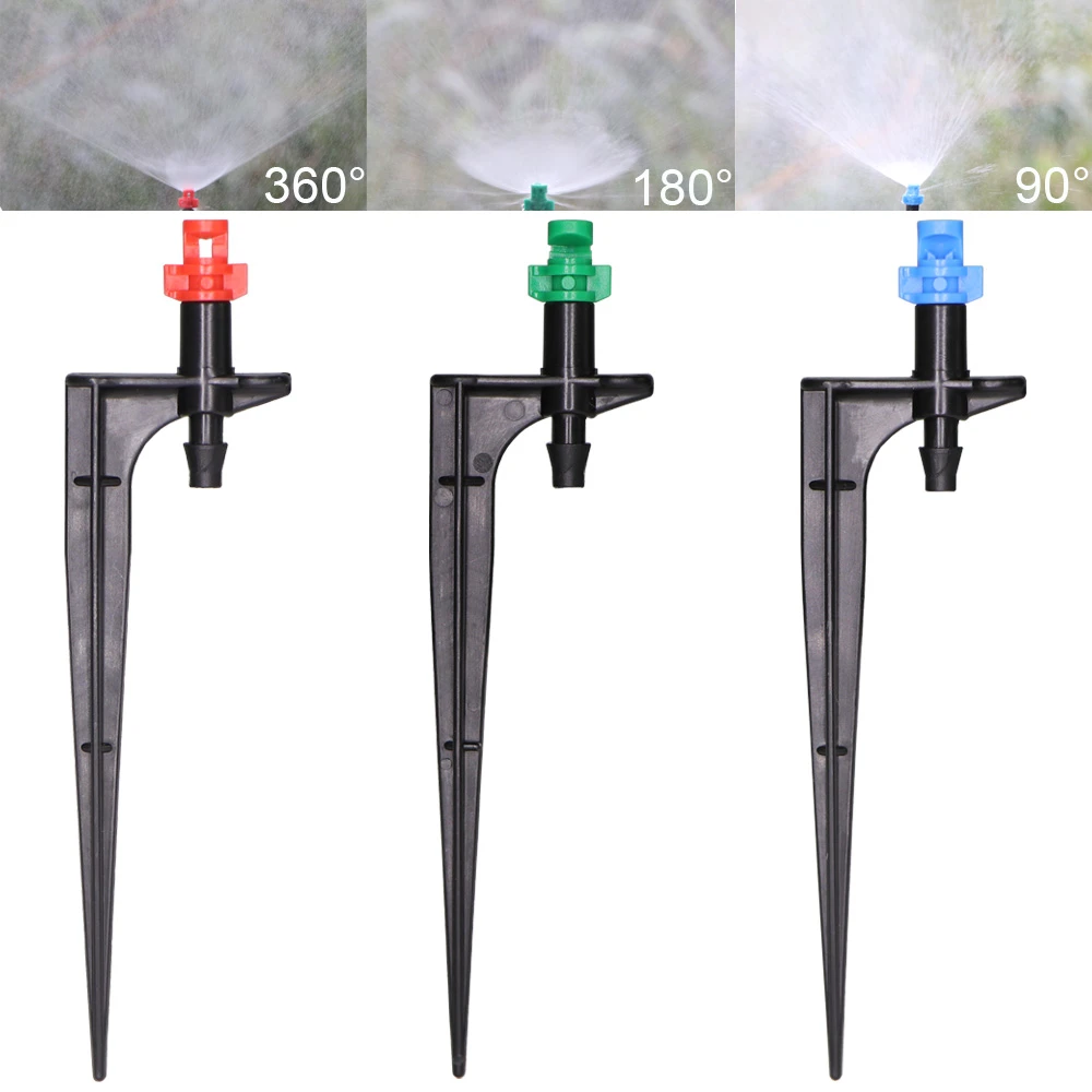 drip irrigation kit for trees 20PCS 90/180/360 Degree Micro Misting Nozzle 11cm Stake 1/4'' Barb Connector Garden Irrigation Watering Sprinkler Greenhouse landscape drip watering kit