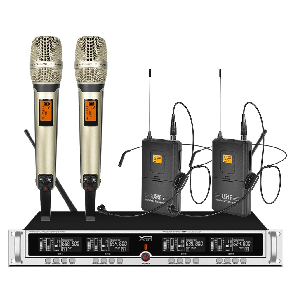 

Professional UHF Wireless Microphone 2 Headset 2 Handheld Microphones for School Stage Performance Microphone Wireless