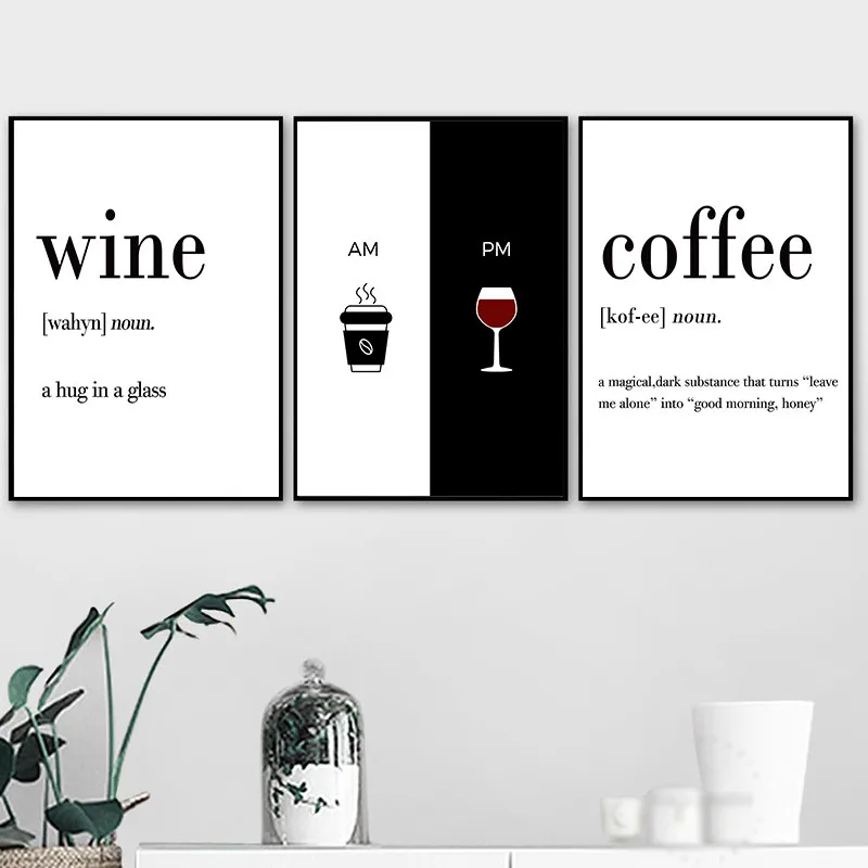 Wine Coffee Quote Wall Art Picture For Living Room Black White Restaurant Kitchen Posters Canvas Painting Modern Prints HD2804