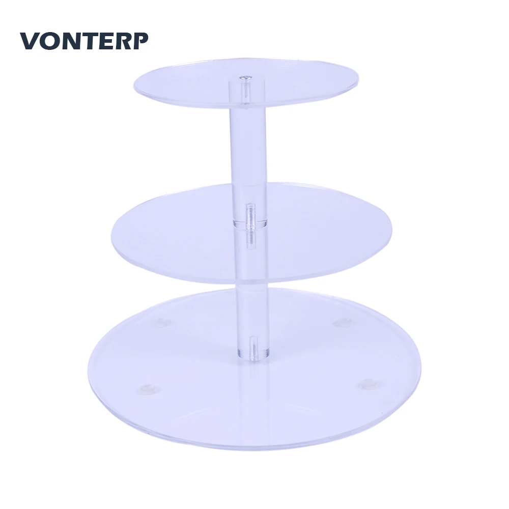 

HMROVOOM 1PC Transparent 3 tier acrylic cupcake stand Clear Acrylic Cupcake holder 3 Tier Round(4" between 2 layers)