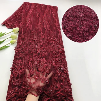 

Embroidered heavy handmade beaded sequins french net mesh tulle lace fabrics African voile organza for Nigerian wedding party