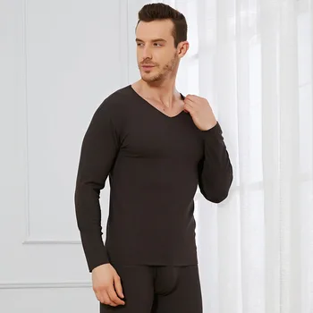 

Men Winter Thickened Seamless Underwear Male V-neck Thermal Underwear Plush Warm Long Johns Suit