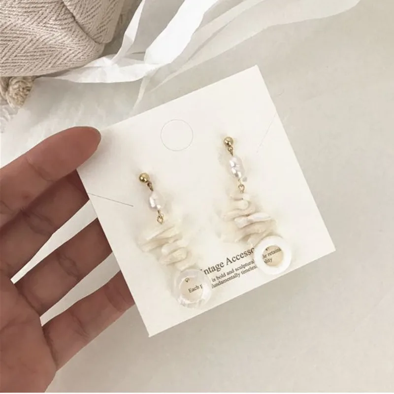 

Design Hollow Baroque Freshwater Pearl Earrings Irregular Shell Long Paragraph Dangle Earrings Women Earrings Wedding Jewelry