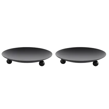 

2pcs Gift Round For LED Pillar Candle Holder Wedding Decor Centerpiece Birthday Party Home Candlestick Iron Plate Dinner Table